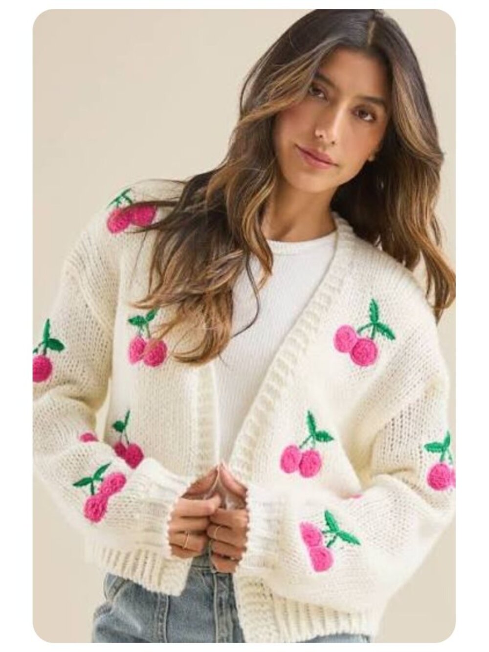 NWT Altar’d State Cherry Embroidered Knit Cardigan Sweater sz S